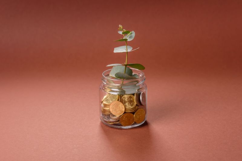 Tirelire cochon avec pièces de monnaie — stratégie d'épargne